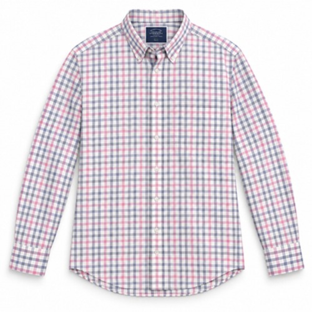 Charles Tyrwhitt Non Iron Shirt Mens L 34/35 Pink Blue Check Slim Fit Cotton